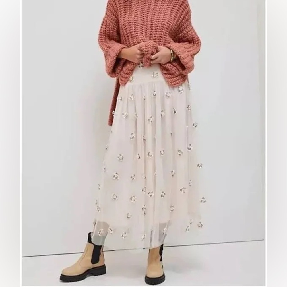 Anthropologie Cream Maxi A-Line Skirt